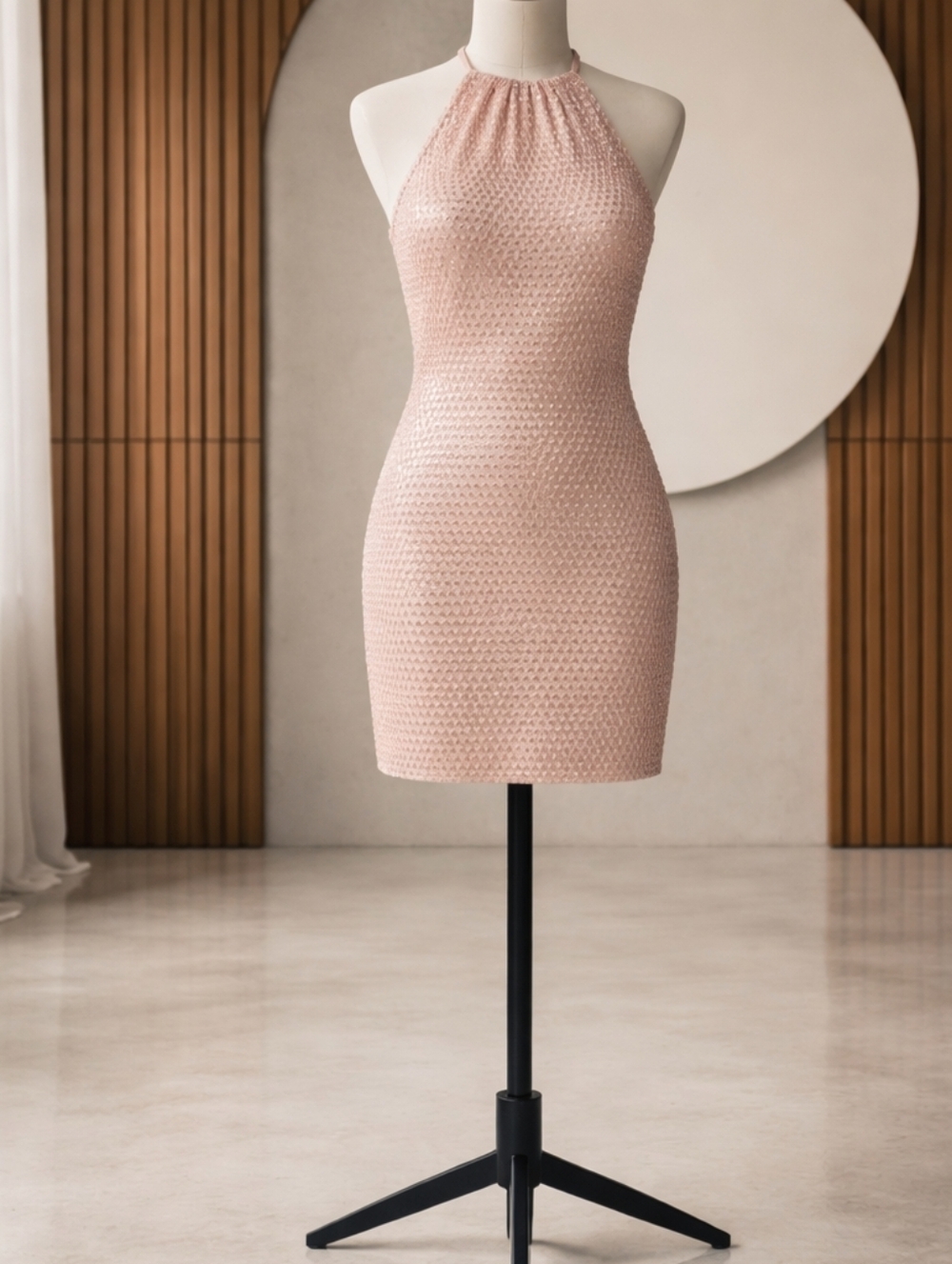 Halter Mini Dress in Blush Pink
